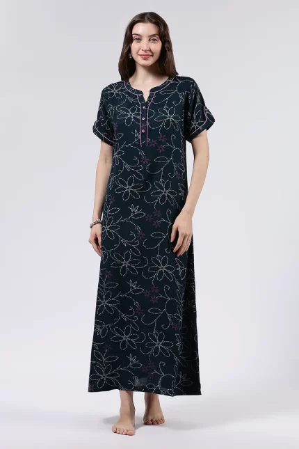 Printed Cotton Blend Full Length Nighty
