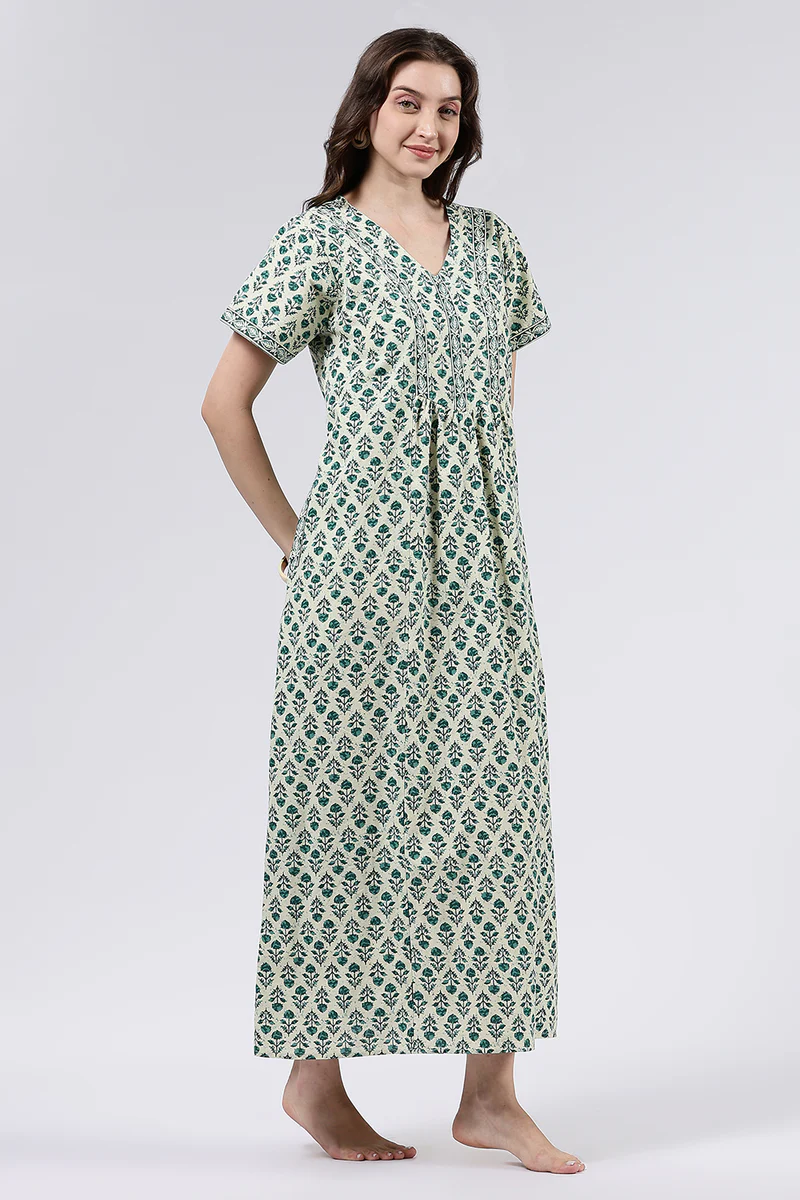 NIGHTY3 Women’s A-Line Printed Cotton-Blend Nighty - Image 1