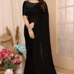 Satin Chiffon Saree With Tassels