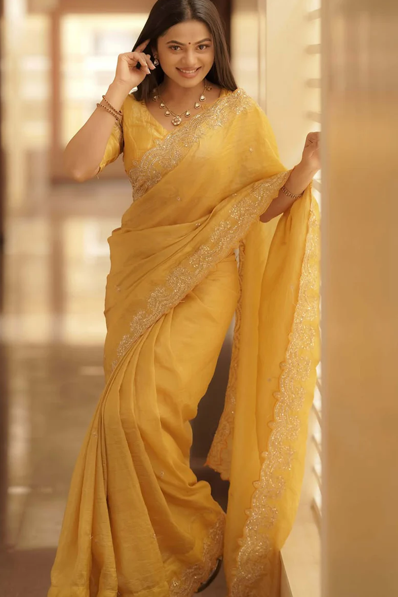 saree3 Silk Blend Saree Accented with Sparkling - Image 1